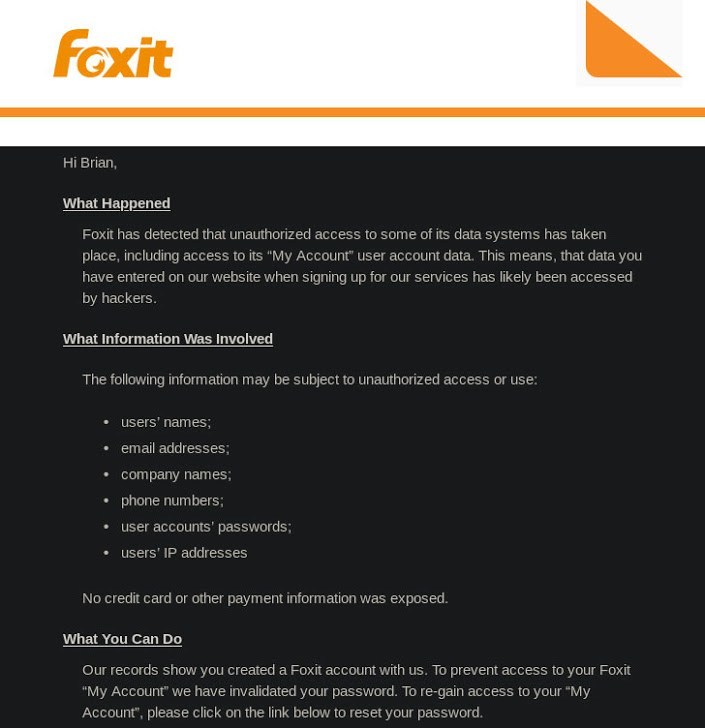 Foxit PDF Software bị vi phạm dữ liệu