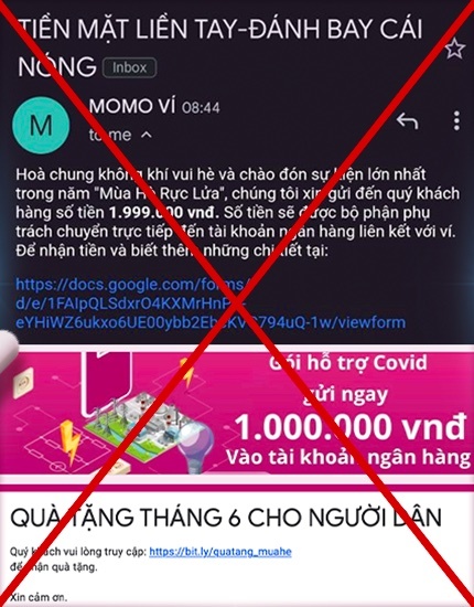 Giả mạo MoMo, gửi email tặng tiền để chiếm đoạt ví điện tử